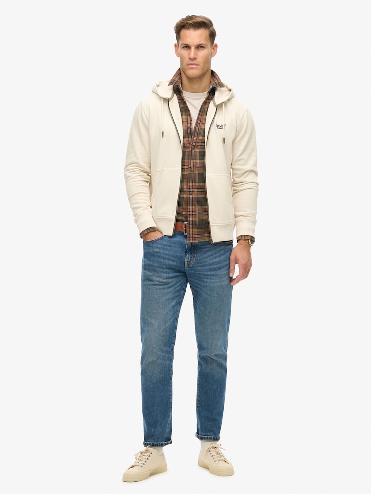 Superdry Washed Chalk 100% Cotton Essential Logo Washed Zip Hoodie - Image 2 of 5