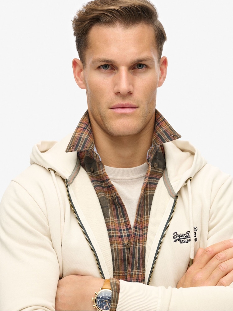 Superdry Washed Chalk 100% Cotton Essential Logo Washed Zip Hoodie - Image 3 of 5