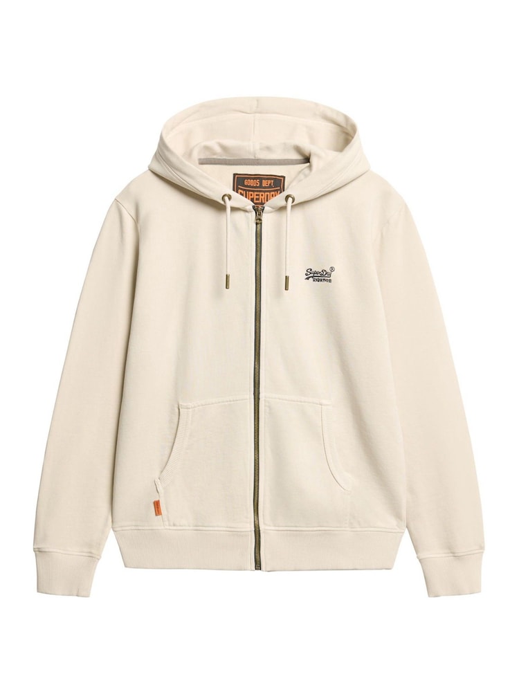 Superdry Washed Chalk 100% Cotton Essential Logo Washed Zip Hoodie - Image 4 of 5