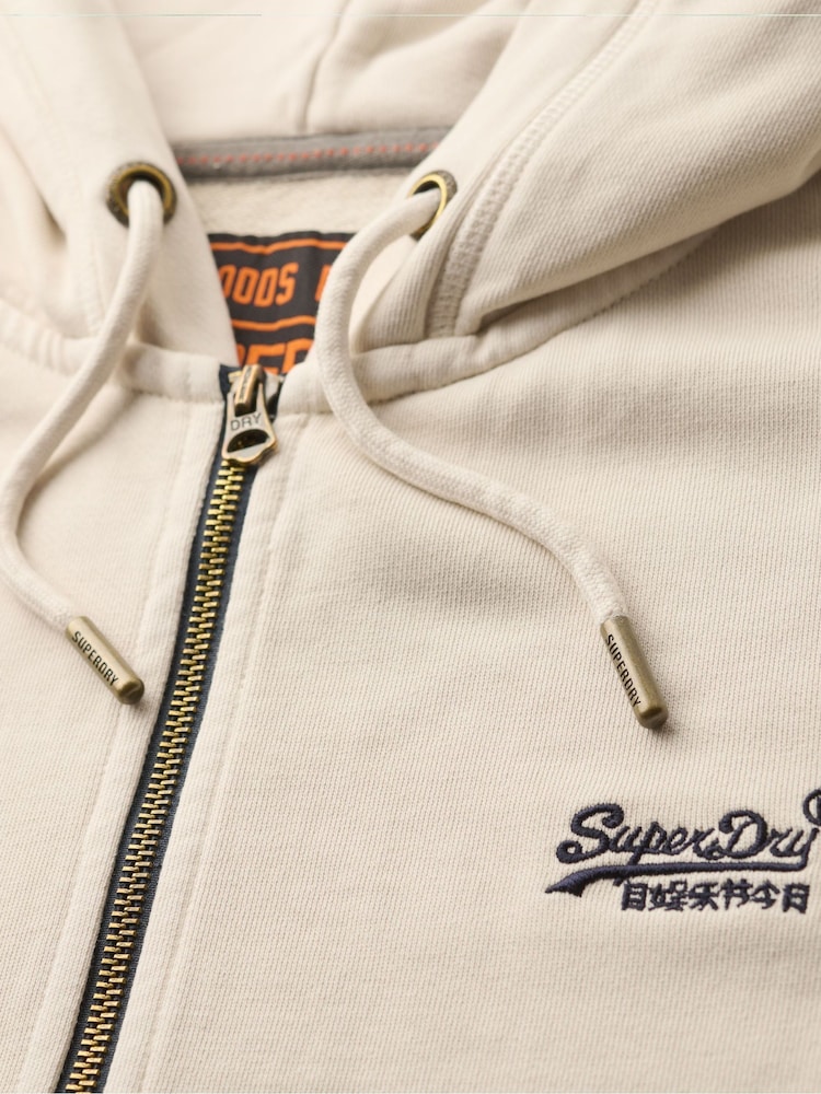 Superdry Washed Chalk 100% Cotton Essential Logo Washed Zip Hoodie - Image 5 of 5