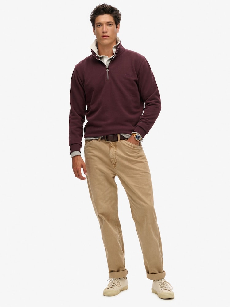 Superdry Rich Deep Burgundy Essential Logo Slim Fit Half Zip - Image 1 of 3