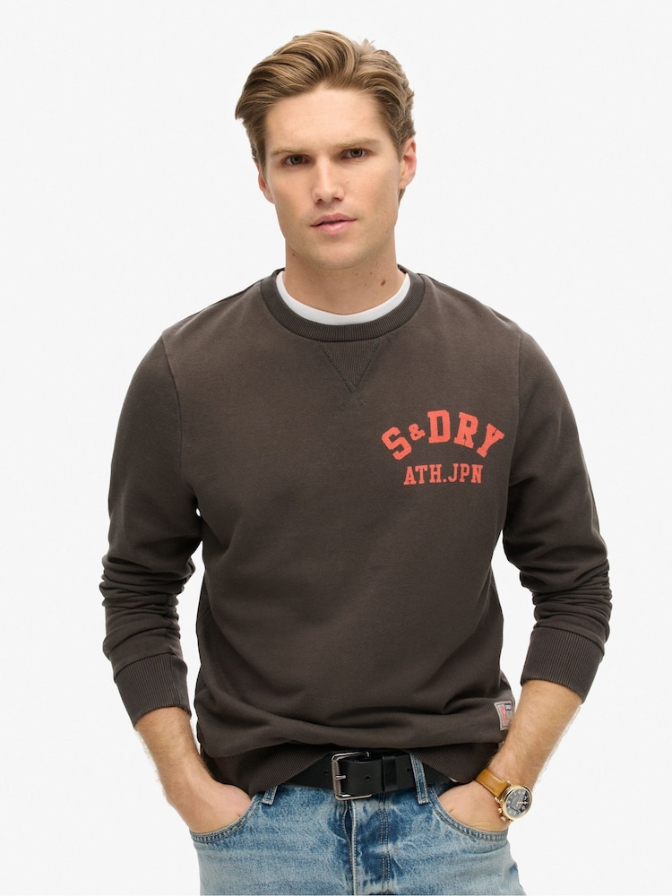 Superdry Bison Black 100% Cotton Athletic Printed Sweatshirt - Image 1 of 5