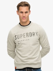 Superdry Washed Grey Washed Black 100% Cotton Surplus Graphic Crew Neck Sweatshirt - Image 1 of 6