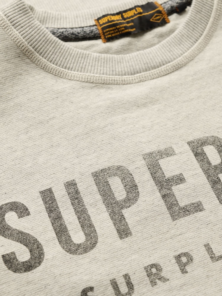 Superdry Washed Grey Washed Black 100% Cotton Surplus Graphic Crew Neck Sweatshirt - Image 6 of 6