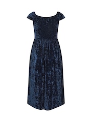 Yours Curve Blue Velvet Wrap Bardot Dress - Image 6 of 6