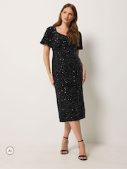 M&Co Black Sequin Velvet Square Neck A Line Dress - Image 2 of 6