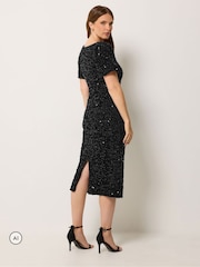 M&Co Black Sequin Velvet Square Neck A Line Dress - Image 3 of 6