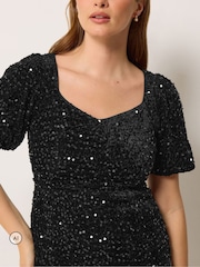 M&Co Black Sequin Velvet Square Neck A Line Dress - Image 4 of 6