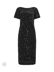 M&Co Black Sequin Velvet Square Neck A Line Dress - Image 5 of 6