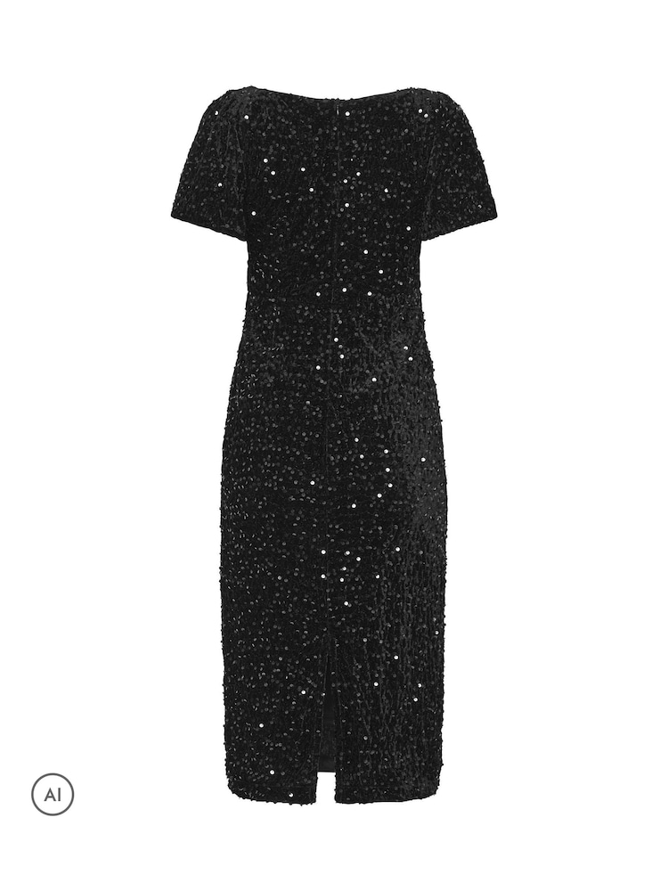 M&Co Black Sequin Velvet Square Neck A Line Dress - Image 6 of 6 M&Co Black Sequin Velvet Square Neck A Line Dress - Image 6 of 6