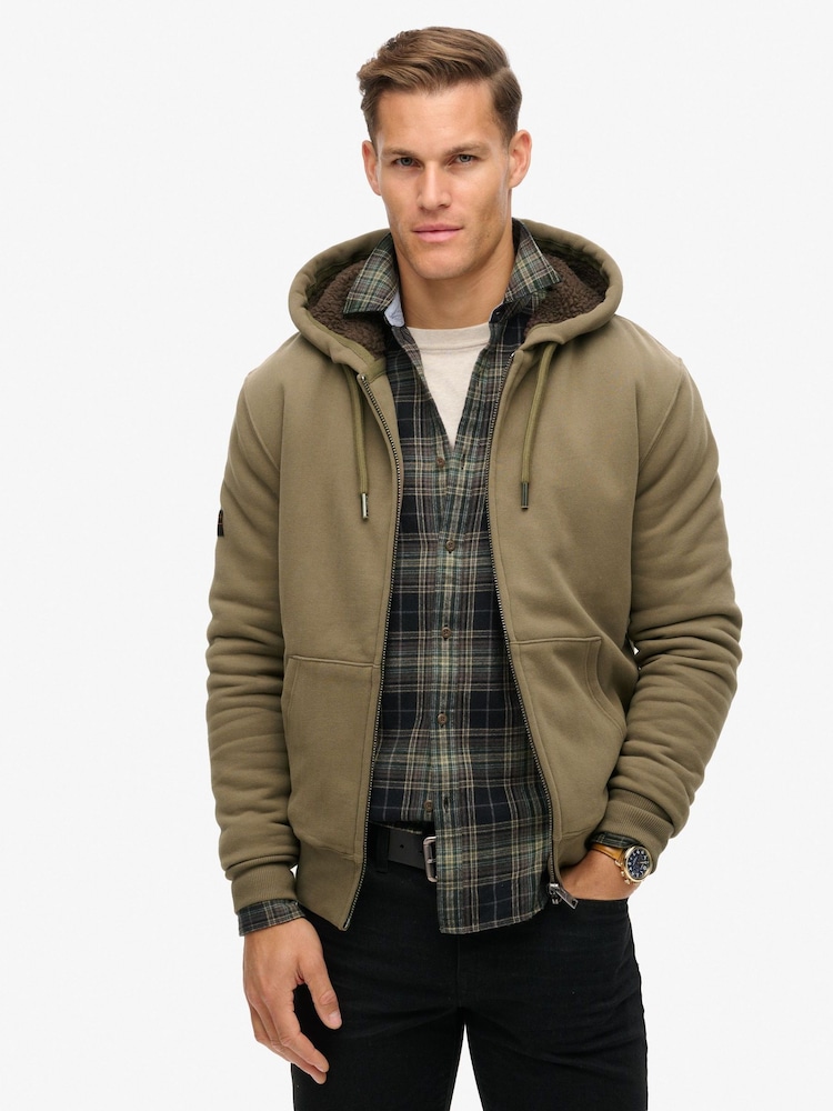 Superdry Brown Borg Lined Zip Hoodie - Image 1 of 1
