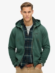Superdry Forest Green 100% Cotton Essential Logo Washed Zip Hoodie - Image 1 of 5