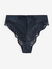 Navy Blue Lace High Waist High Leg Knickers - Image 4 of 4
