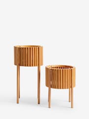 Set of 2 Wood Slatted Rubberwood Plant Pot - Image 2 of 4