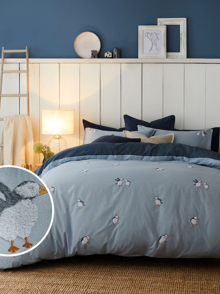Blue Tufted Puffin 100% Cotton Duvet Cover and Pillowcase Set - Image 1 of 7