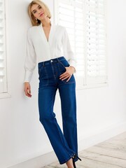 Weiß - Langärmelige Bluse mit V-Ausschnitt und Corsagendetail - Bild 2 von 5