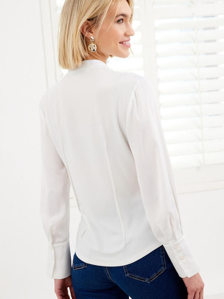Blanc - Chemisier col en V avec détail corset Manche longue - Image 3 of 5