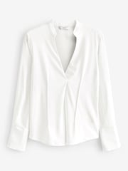 Weiß - Langärmelige Bluse mit V-Ausschnitt und Corsagendetail - Bild 5 von 5
