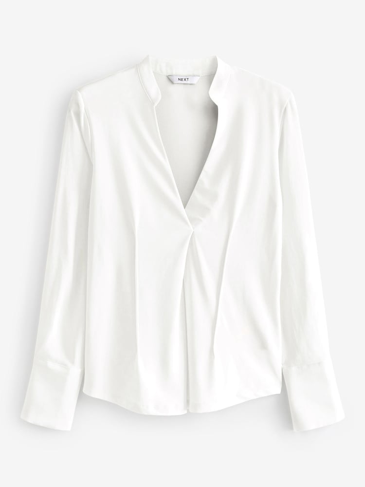 Weiß - Langärmelige Bluse mit V-Ausschnitt und Corsagendetail - Bild 5 von 5