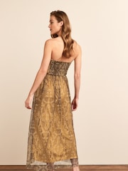 Ochre Yellow Geo Boobtube Corset Detail Mesh Midi Dress - Image 3 of 5