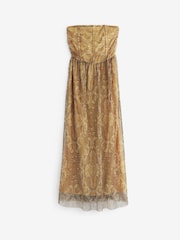 Ochre Yellow Geo Boobtube Corset Detail Mesh Midi Dress - Image 5 of 5