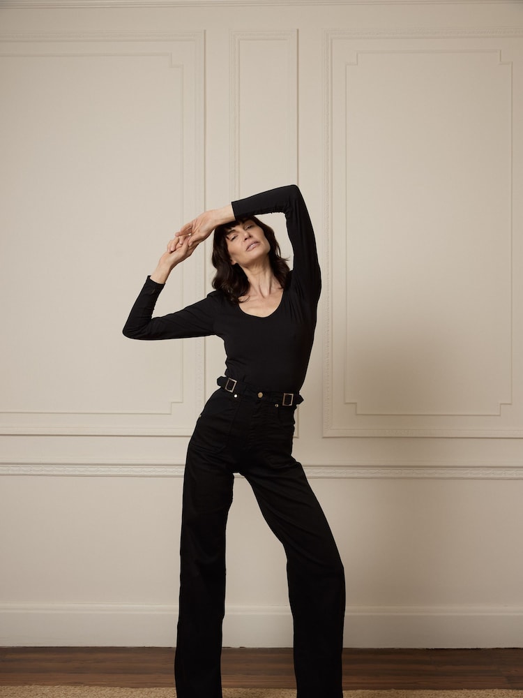 DONNA IDA Minnie The High Top Full Length Wide Leg Flare Black Jeans - Image 1 of 4