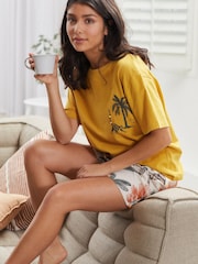 Ecru mit Lemurenmotiv - Kurzes Pyjamas-Set aus Baumwolle - Bild 1 von 8