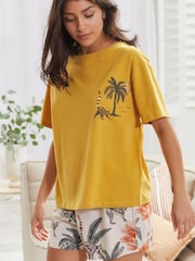 Ecru mit Lemurenmotiv - Kurzes Pyjamas-Set aus Baumwolle - Bild 2 von 8