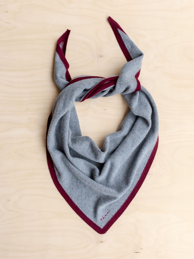TBCo Red Large Grey Triangle Scarf with Burgundy Trim - Image 1 of 3 TBCo Red Large Grey Triangle Scarf with Burgundy Trim - Image 1 of 3