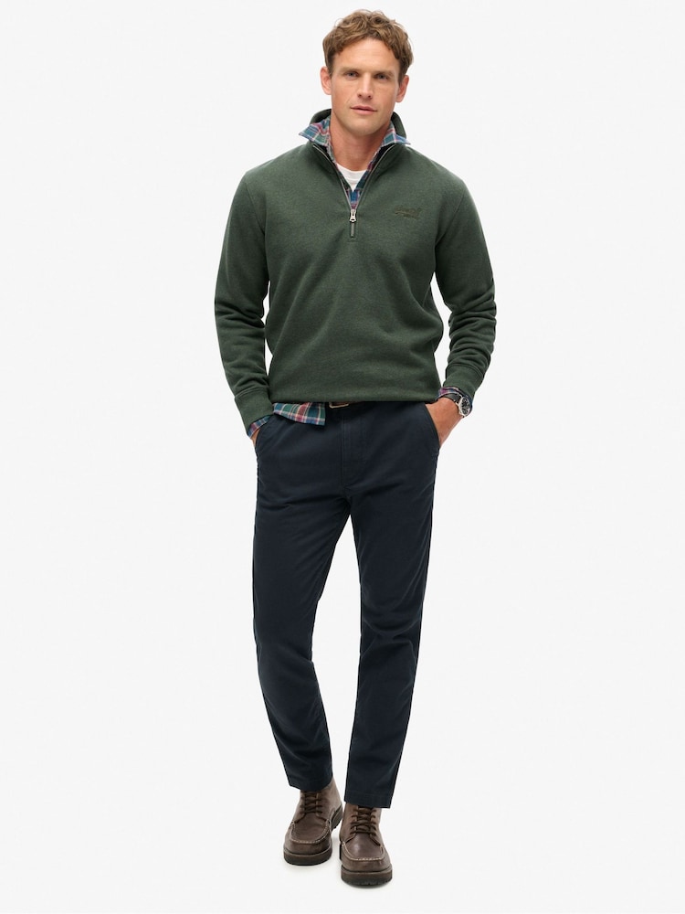 Superdry Deep Forest Green Marl Essential Logo Slim Fit Half Zip - Image 2 of 3