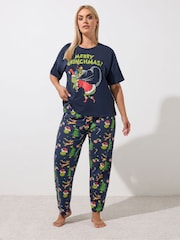 Yours Curve Blue Limited Grinch Pyjamas Set - Image 2 of 6