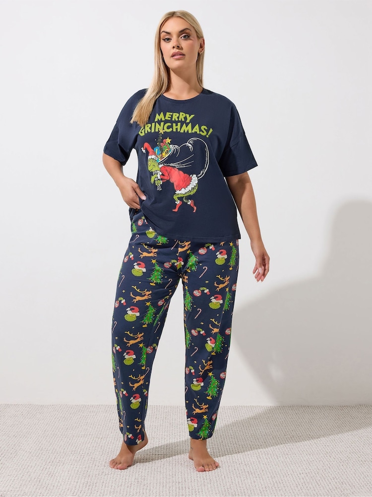 Yours Curve Blue Limited Grinch Pyjamas Set - Image 2 of 6 Yours Curve Blue Limited Grinch Pyjamas Set - Image 2 of 6