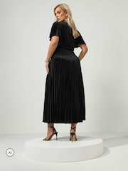 Yours Curve Black London Velvet Pleated Knot Front Dress - Image 3 of 6