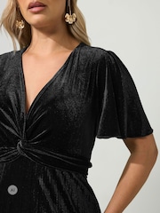 Yours Curve Black London Velvet Pleated Knot Front Dress - Image 4 of 6