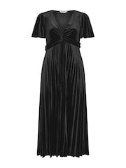 Yours Curve Black London Velvet Pleated Knot Front Dress - Image 5 of 6