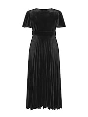 Yours Curve Black London Velvet Pleated Knot Front Dress - Image 6 of 6