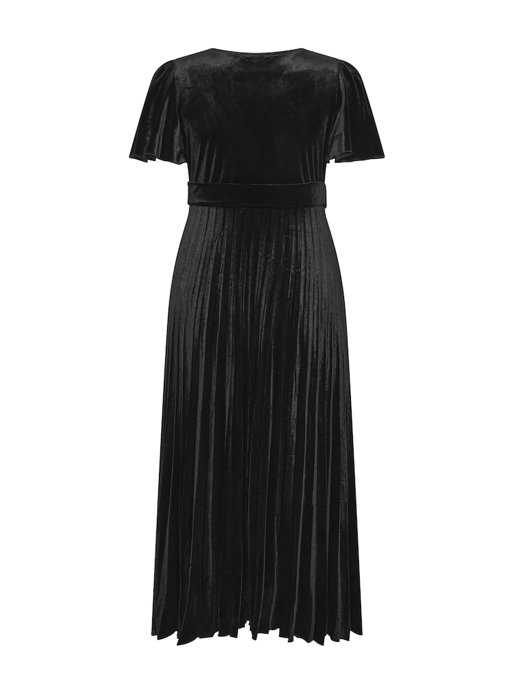 Yours Curve Black London Velvet Pleated Knot Front Dress - Image 6 of 6 Yours Curve Black London Velvet Pleated Knot Front Dress - Image 6 of 6