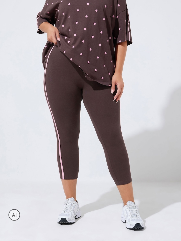 Yours Curve Brown Active Crop Leggings - Image 1 of 6 Yours Curve Brown Active Crop Leggings - Image 1 of 6