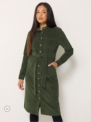 M&Co Green Petite Corduroy Midi Shirt Dress - Image 1 of 6