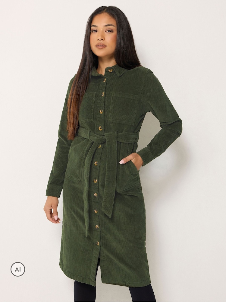 M&Co Green Petite Corduroy Midi Shirt Dress - Image 1 of 6 M&Co Green Petite Corduroy Midi Shirt Dress - Image 1 of 6