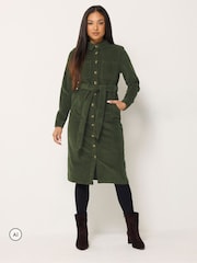 M&Co Green Petite Corduroy Midi Shirt Dress - Image 2 of 6