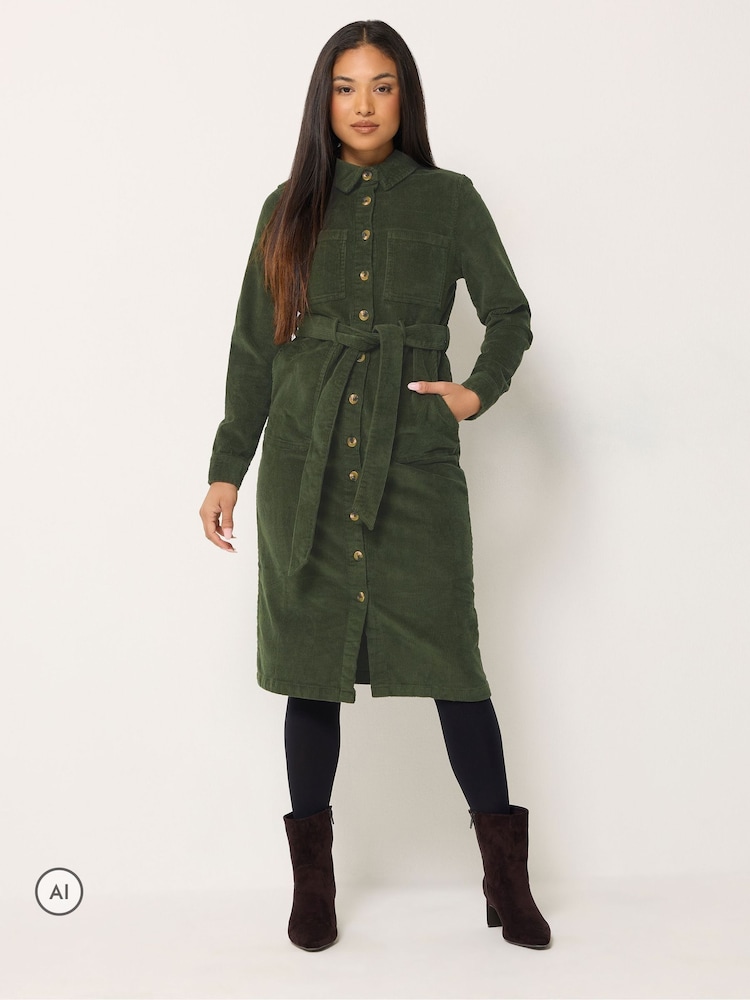 M&Co Green Petite Corduroy Midi Shirt Dress - Image 2 of 6 M&Co Green Petite Corduroy Midi Shirt Dress - Image 2 of 6