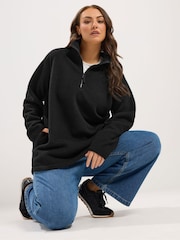 Yours Curve Black Quarter Zip Fleece - Image 1 of 6
