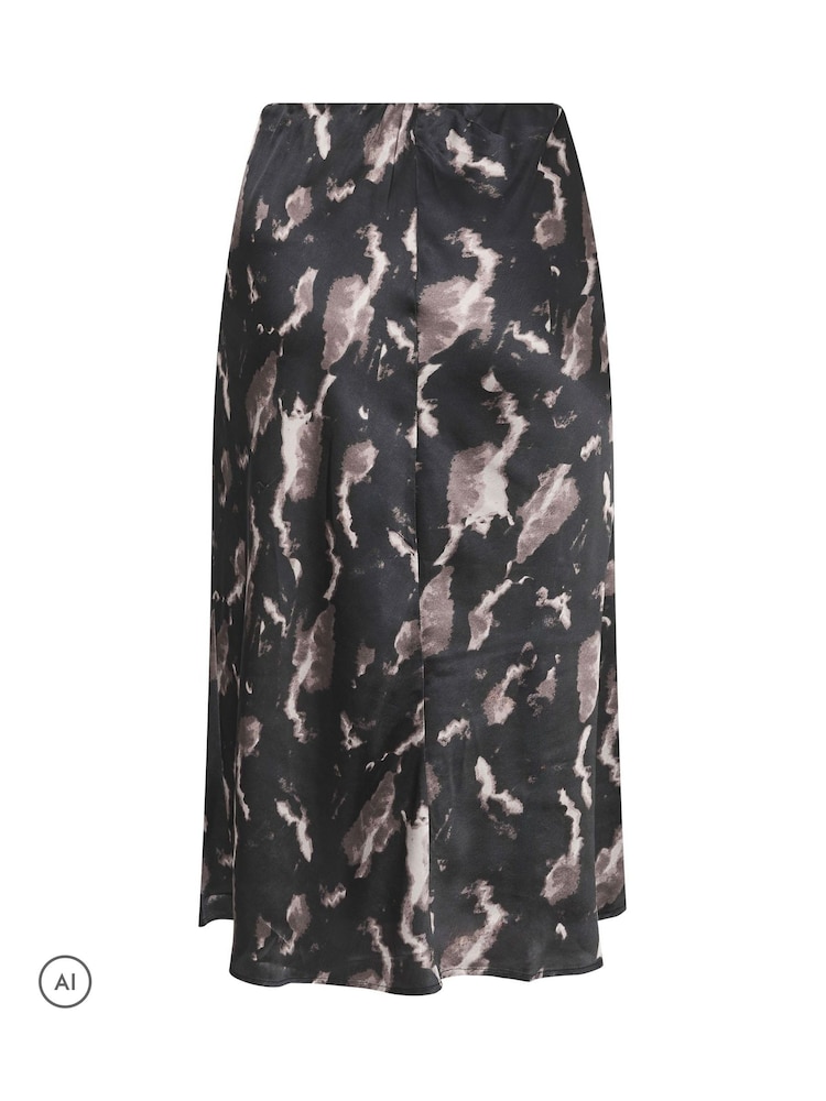 Yours Curve Black Marble Print Satin Skirt - Image 6 of 6 Yours Curve Black Marble Print Satin Skirt - Image 6 of 6