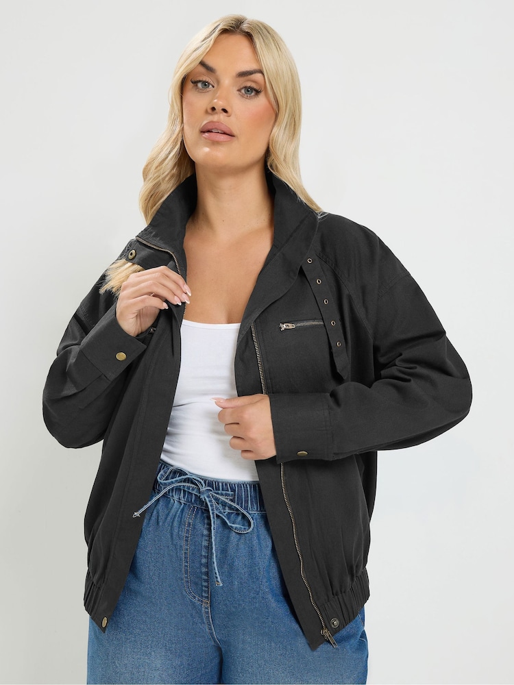 Yours Curve Funnel Neck Twill Shacket - 图片2 / 7
