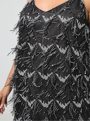 Yours Curve Black Sequin Tassel Slip Dress - Image 4 of 6