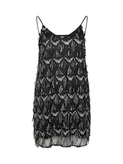 Yours Curve Black Sequin Tassel Slip Dress - Image 5 of 6