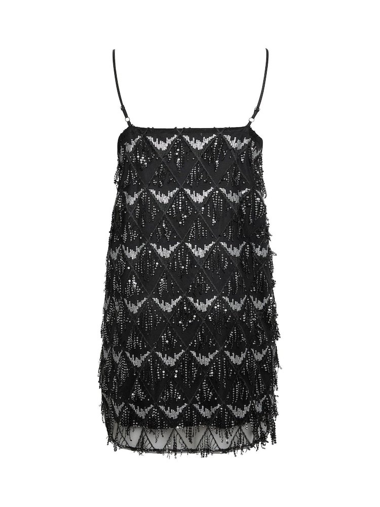 Yours Curve Black Sequin Tassel Slip Dress - Image 6 of 6 Yours Curve Black Sequin Tassel Slip Dress - Image 6 of 6