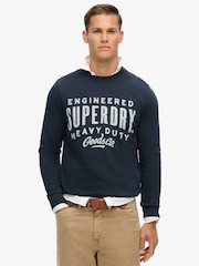 Superdry Eclipse Navy Olive Green 100% Cotton Machined Goods Workwear Crew Sweatshirt - Image 1 of 5