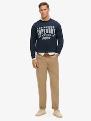 Superdry Eclipse Navy Olive Green 100% Cotton Machined Goods Workwear Crew Sweatshirt - Image 2 of 5